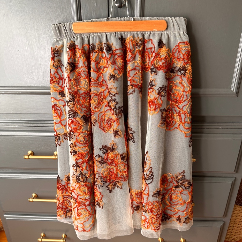 Anthropologie Rosie embroidered tulle skirt.